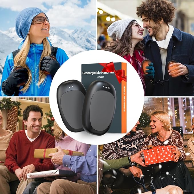 Hand Warmers Rechargeable 2 Pack, Electric Hand Warmer Reusable 4000mAh USB Portable Pocket Warmer, 10 Hrs Lasting Hand Heater for Camping Hiking Hunting Golf Ideal Warm Gift for Women Men