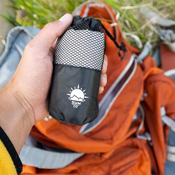 Sun Company QuickClip Camp Towel - Ultra-Absorbent Microfiber Towel with Carabiner Multi-Tool | Includes Screwdriver, Hex Wrench, and Bottle Opener | for Camping, Hiking, Travel, or Running