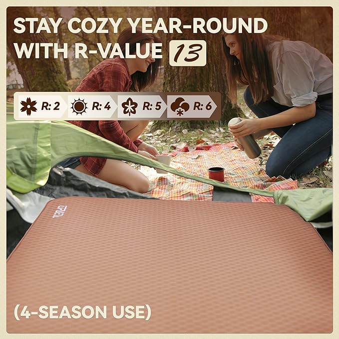 UPWELL Self Inflating Sleeping Pad 4.5" Thickness Camping Mattress with Solid Foam Portable Fast Inflation for Outdoor Single Sleeping Mat Portable Roll Up Bed Brown&Black