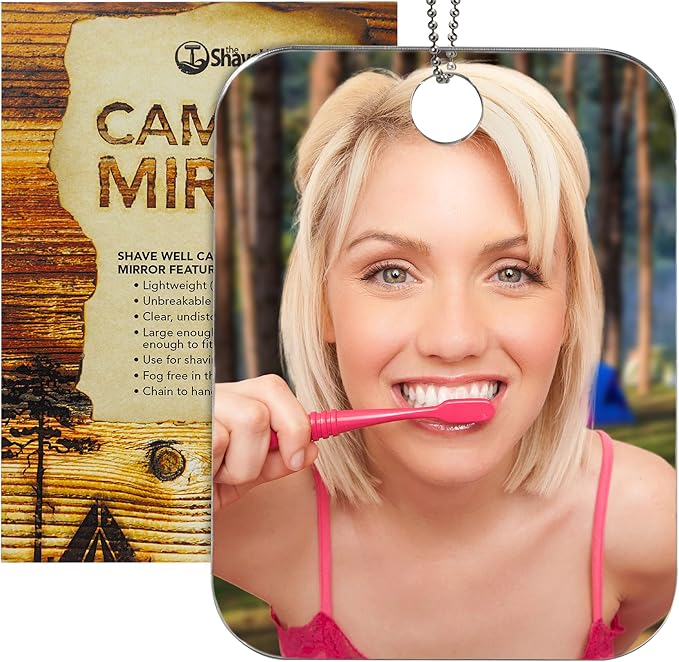 Anti-Fog Camping Mirror for Shower, Shaving, Signaling, and More | Fogless Bathroom Shower Mirror for Shower, Hiking, Backpacking, Outdoors | Hanging Shower Mirror with Chain