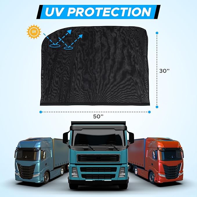 EcoNour XXXL Truck 2-Pack Side Window Shade | Front Side Windows Protects UV Rays and Sun Glare | Stretchable & Breathable Mesh Sunshade for Kenworth T680, Peterbilt 579, 589 | Driver Window Screens