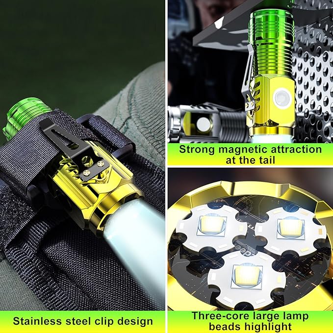 Mini Rechargeable Flashlight with Clip, Pocket LED Small Super Bright Flash Light with USB C Charging, EDC Magnetic Lightweight Tactical 5 Modes Lamp for Camping,Hiking,Emergency
