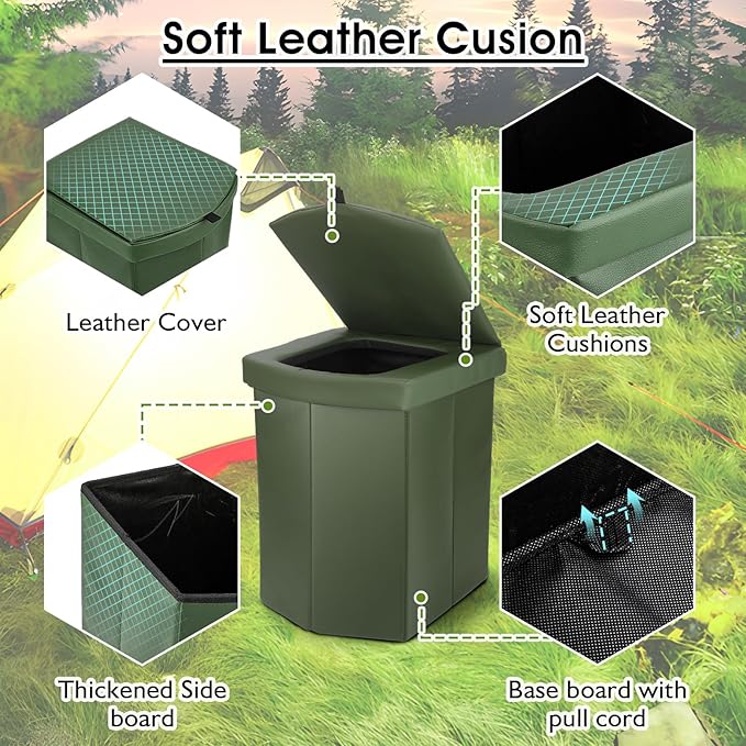 Portable Toilet for Adults, XL Portable Toilet for Camping, 16.5'' Camping Toilet with Lid, Camp Toilet with Handbag, Travel Potty for Camping, Hiking, RoadTrip, Car, Tent (green)