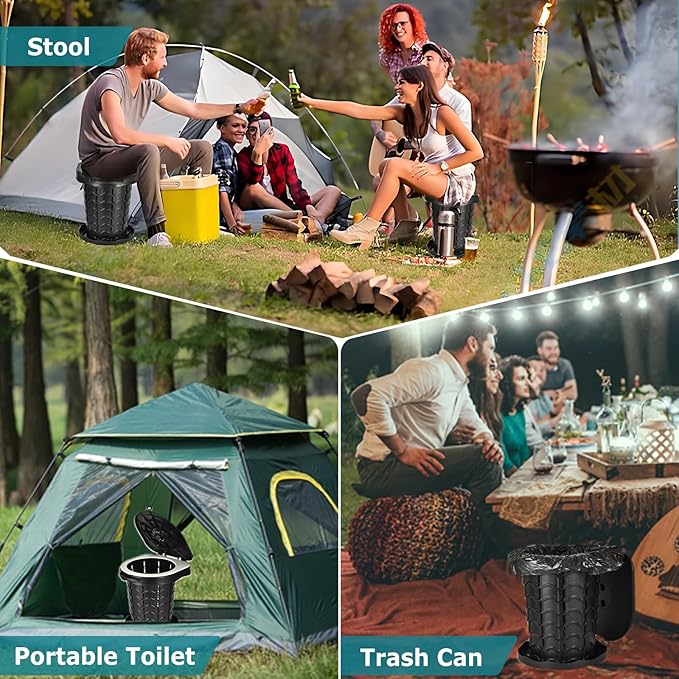 KPR Upgrade Retractable Portable Toilet Camping Toilet Lightweight and Height Adjustable Folding Travel Toilet Portable Potty for Adults Kids, Perfect for Travel,Camp,Car,Emergency Use