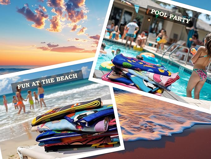 Microfiber Beach Towel for Kids - Thin and Large (30"x60") - Trucks - Absorbent, quick dry, sand free, lightweight, blanket- toddler, girls, boys - For Sports, Pool, Picnic, Camping, Travel, Swim