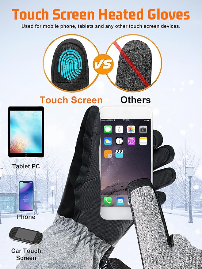 Heated Gloves,Electric Heated Gloves for Men Women,5000mAh Rechargeable Battery 3 Temperature Setting Levels,Touchscreen Hand Warmer for Skiing Hiking Cycling Hunting Fishing Motorcycl