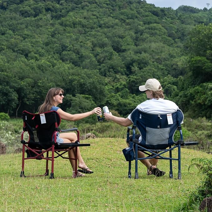 SUNNYFEEL Camping Directors Chair Aluminum Oversized Portable Folding Chair with Side Pocket and Adjustable Side Table for Beach, Fishing, Trip, Picnic, Lawn, Concert Outdoor Foldable Camp Chairs