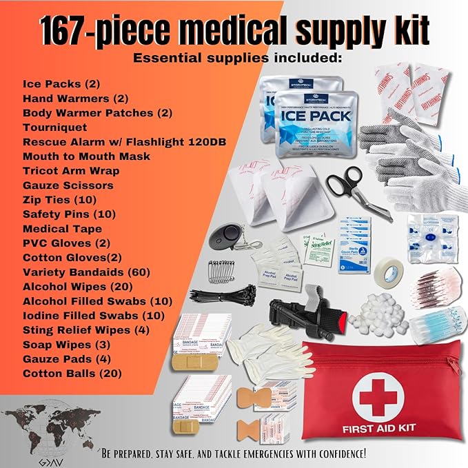 Complete Survival Kit and First Aid Kit | Tactical Backpack with Survival Gear | Bug Out Bag | Fire Starter, Tent, Emergency Camping Essentials | Outdoor Gift |