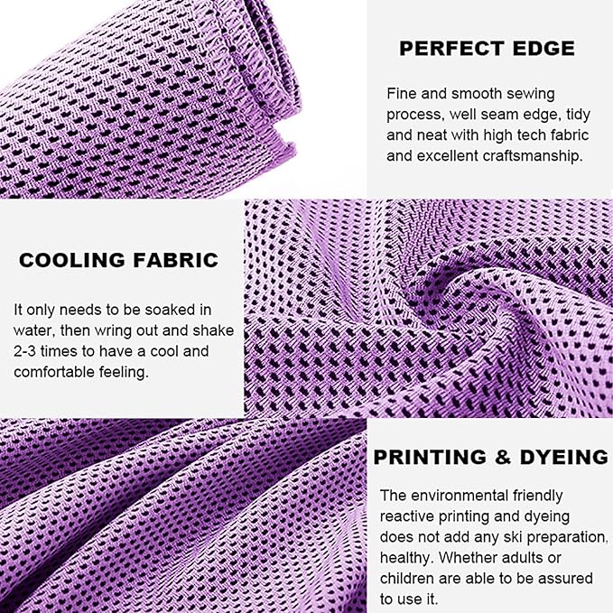 10 Pack Cooling Towels Bulk Microfiber Ice Towel Quick Dry Breathable Chilly Sweat Towel Stay Cool Towel for Neck Face Yoga Gym Workout Running Pilates Beach with Carabin Bag, 40x12'', Purple