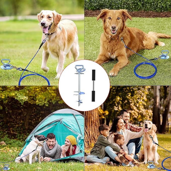 Dog Tie Out Cable and Stake,with 45FT Heavy Duty Cable,Dog Stake Allows Dogs Up to 200 lbs, Dog Stakes for Outside Beach,Camping, Yard, 360° Swivel Dog Anchor…