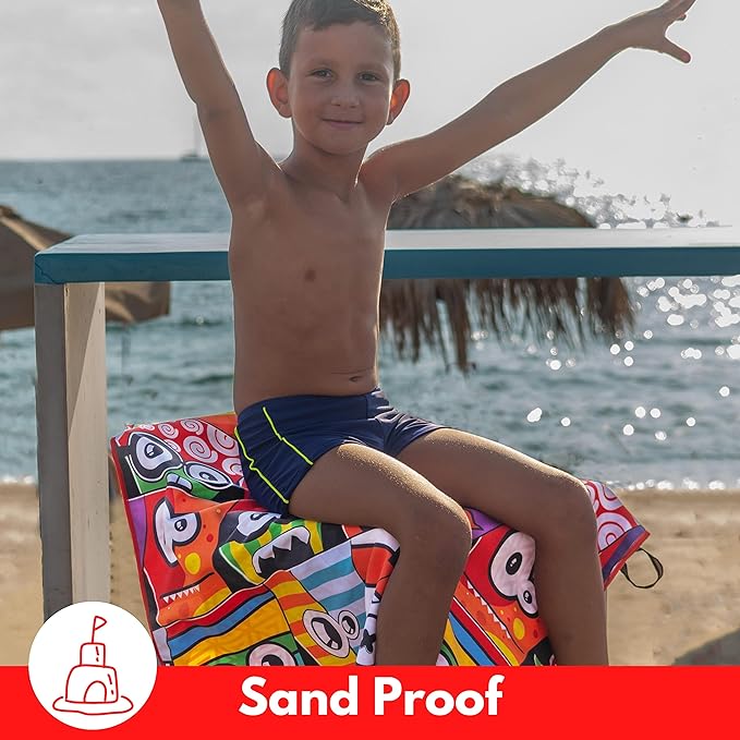 ECCOSOPHY Microfiber Kids Beach Towels & Pouch 60"x30" for Girls & Boys - Quick Dry Pool Towels - Sand Free Beach Blanket for Travel - Camping - Vacation - Toallas Playas