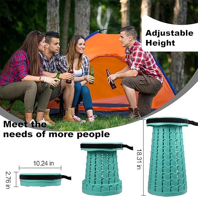 ALEVMOOM Upgraded Collapsible Stool with Cushion,600LBS Max Weight,18.1" Height Adjustable,Sturdy Portable Telescoping Stool,Folding Camping Stool for Outdoor Hiking Travel
