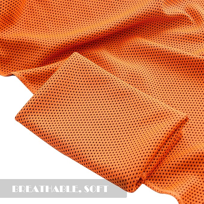10 Pack Cooling Towels Bulk Microfiber Ice Towel Quick Dry Breathable Chilly Sweat Towel Stay Cool Towel for Neck Face Yoga Gym Workout Running Pilates Beach with Carabin Bag, 40x12'', Orange