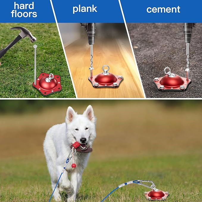 Dog Tie Out Cable and Stake, 360°Swivel Dog Anchor, with 30FT Heavy Duty Cable, Heavy Dog Stake for Yard Can Hold Up to 150 LBS Dogs for Park,Camping,Yard(Red)