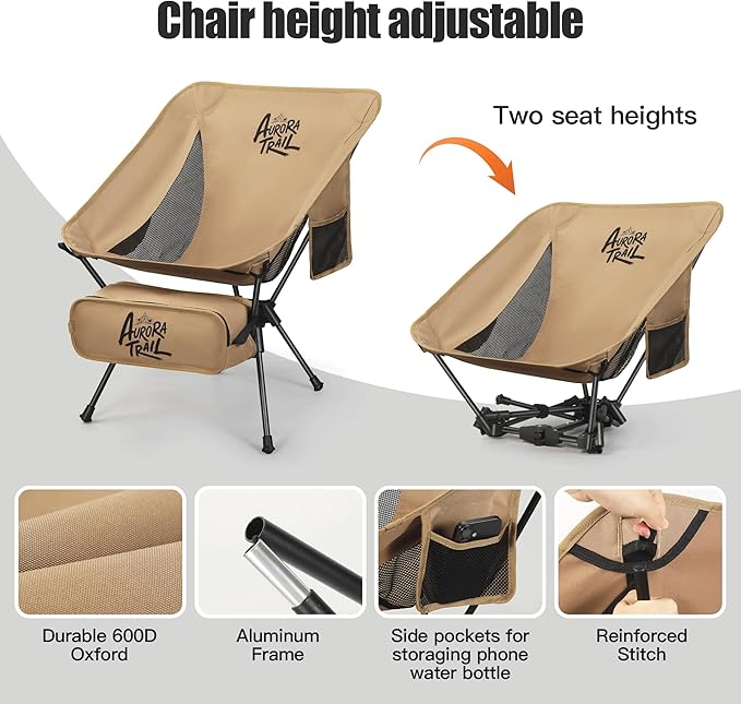 Ultralight Backpacking Chair,Compact Folding Camping Chair,Supports 300lbs,Portable Travel & Hiking Chair,Lightweight Design,Perfect for Hiking Gear, Picnics and Traveling