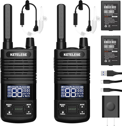 Walkie Talkies Long Range for Adults, Portable FRS Two Way Radio, Long Distance Waki Taki with Earpiece, USB, NOAA, VOX, Group Call for Cruise Ships, Camping, Restaurant, Hunting (2 Pack), Black