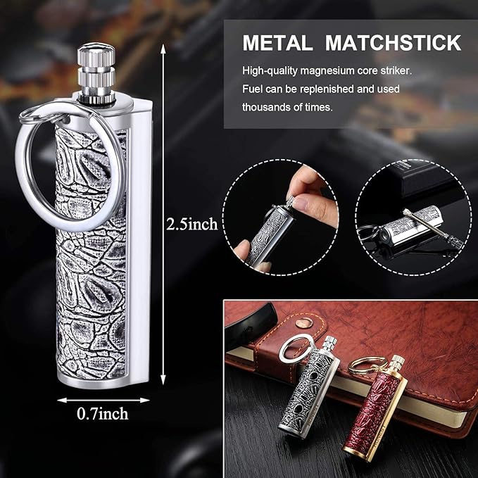 4 PCS Dragon’s Breath Immortal Lighter, Metal Keychain Flint Matchstick Kerosene Refillable Lighter, Waterproof Keychain Lighter for Emergency Survival Mountaineering Camping Hiking