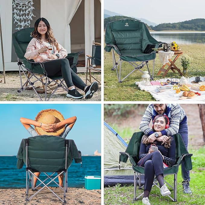 Nice C Camping Chairs, Oversized XL Padded Camping Chair, Outdoor Chair, Camp Chair, Lounge Chair, Wide&Thick, Heavy Duty 400lb, Carry Bag, Cupholder & Cooler (One Green)