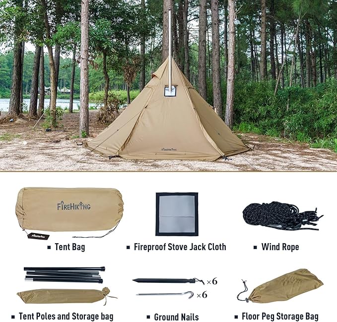 FIREHIKING Camping Hot Tent 2-4 Person Teepee Tent with Stove Jack for Backpacking Hunting