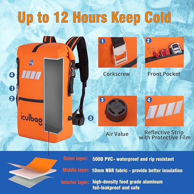 Cooler Bags Insulated Leak Proof Soft Ice 42Cans Large Cooler Backpack Insulated Waterproof Leak Proof Travel Hiking Beach Camping Picnic Lunch Bags for Men Women for 12Hour Cooling