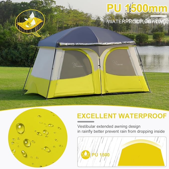 Vidalido Tents,3-4 Person Camping Tent with Extended Vestibule,Weather Resistant Family Tents with Breathable Mesh Windows,Easy Install Waterproof Outdoor Tent for Backpacking and Camping Hiking