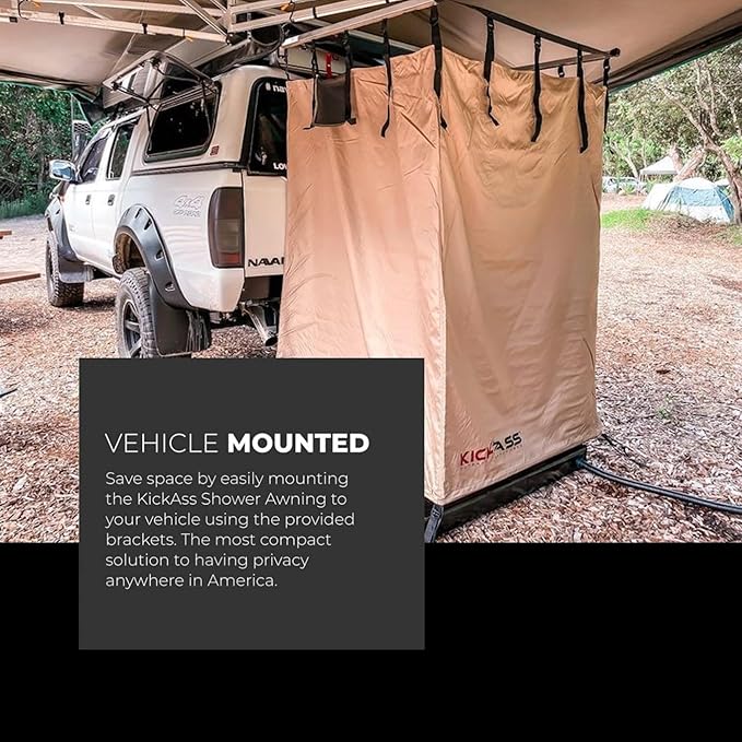 KickAss Instant Ensuite Camping Shower Tent Awning for Cars - Use on Jeep, Toyota, Great 4x4 Accessory Perfect for Camping, Off Roading, Boating, Fishing, Travel, RV's, Festivals, Road Trips