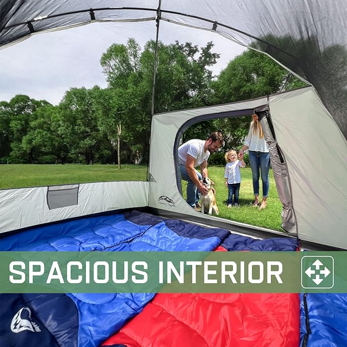Happy Travel Camping Tent, 4 Person Dome Tents for Camping with Rainfly, Waterproof Clip Easy Setup Portable Family Tent with Mesh Windows, 20% More Headroom Backpacking Tents for Camping & Hiking