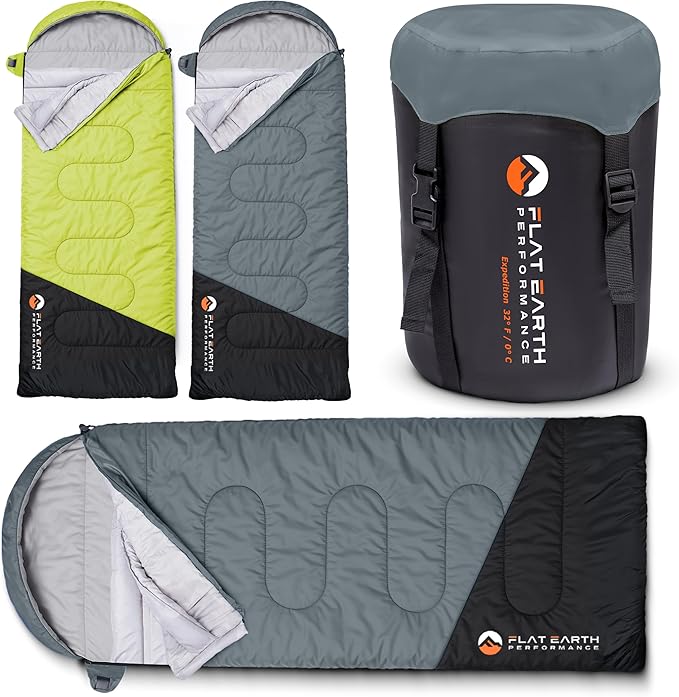 Expedition Sleeping Bag with Compression Sack – 32°F/0°C for Teens/Adults Up to 6'2", Lightweight, Water-Resistant, Backpacking Sleeping Bag for Camping, Hiking