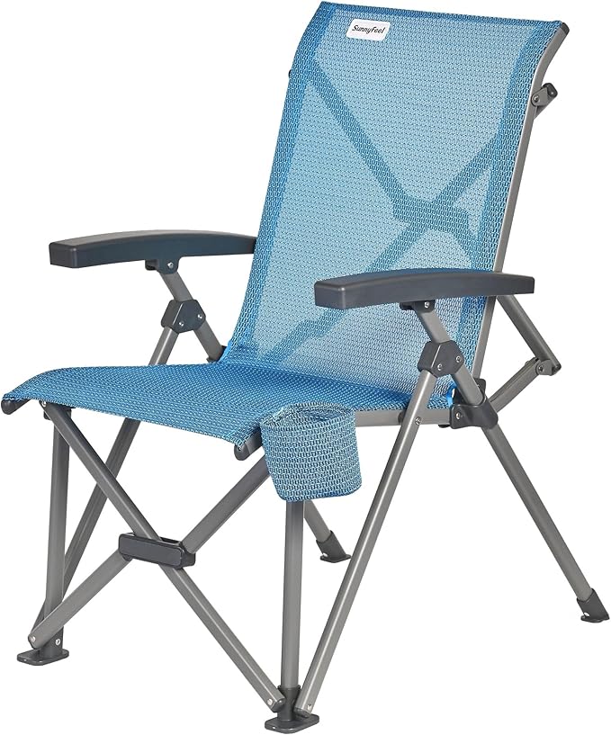 SUNNYFEEL Ergonomic High Back Camp Chair - 500lbs Heavy Duty Folding Chair, UV-Resistant Portable Camp Chair with Hard Armrests, Cup Holder& Bag for Outdoor, Basebal, Travel, Sports, Hiking, Fishing