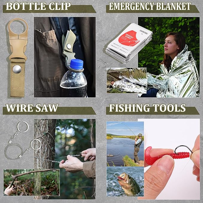 Gifts for Men Dad Husband Boyfriend Him, Survival Kits, 14 in 1 Survival Gear Camping Essentials Cool Gadgets for Camping Hiking Wilderness Adventures and Disaster Preparedness