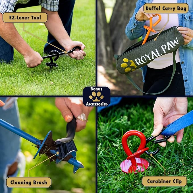 Dog Tie Out Stake - Heavy Duty Dog Stake for Large Dogs up to 125 lbs, Dog Stakes for Outside, Dog Anchor, and Dog Gadget | Use Any Dog Tie Out Cable or Dog Yard Leash (MBA1-Azure Blue)