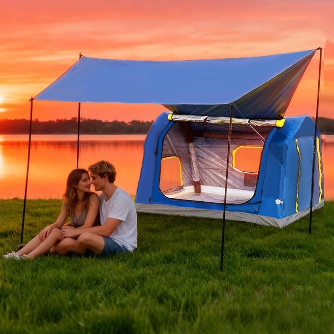 2-4 Person Inflatable Camping Tent | 60 Second Setup | 4 Season Waterproof (PU3000 Oxford) | All Weather Tent for Romantic Dates, Fall/Winter Camping, Hunting & Fishing