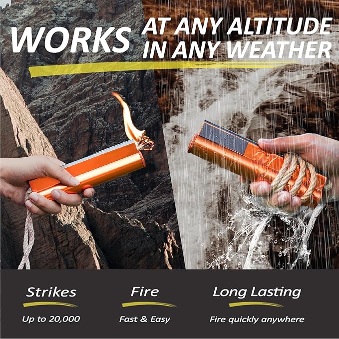 Flint and Steel Fire Starter Kit 7-in-1 Ferro Rod Fire Steel Bushcraft Equipment, Portable Survival Magnesium Kit with 36" Waterproof Wick Rope, Multi Tool Scraper, Compass for Camping Hiking
