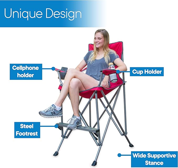 RMS Extra Tall Folding Chair - 31" Seat Height Director Chair for Camping, Home Patio and Sports - Portable and Collapsible with Footrest and Carrying Bag - Up to 300 lbs Weight Capacity (Red)