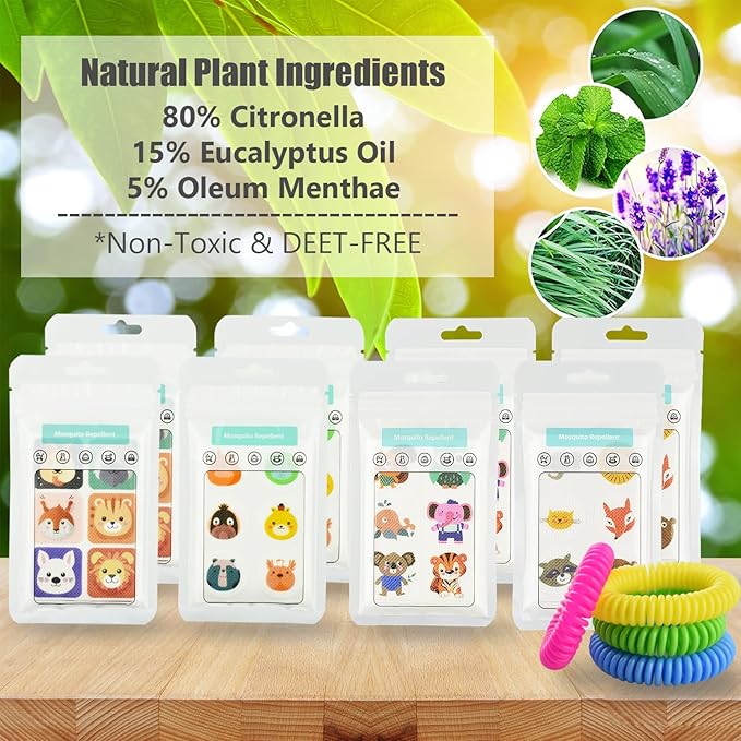 480 Pack Mosquito Patches Stickers for Kids Adult Outdoor Indoor Travel, Natural Plant Based Ingredients Mosquito Stickers with 4 Pack Mosquito Repellent Bracelets