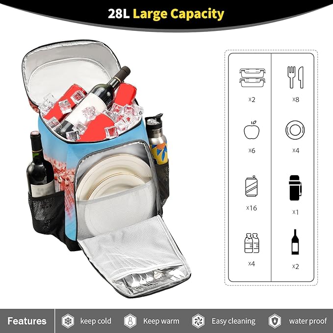 Cooler Backpack Insulated Leak Proof Beach Cooler Bag 30 Cans Waterproof Lightweight Soft Lunch Picnic Cooler for Men Women