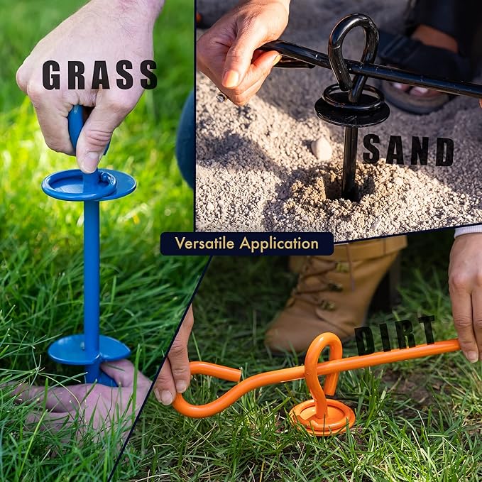 Dog Tie Out Stake - Heavy Duty Dog Stake for Large Dogs up to 125 lbs, Dog Stakes for Outside, Dog Anchor, and Dog Gadget | Use Any Dog Tie Out Cable or Dog Yard Leash (MBA1-Azure Blue)