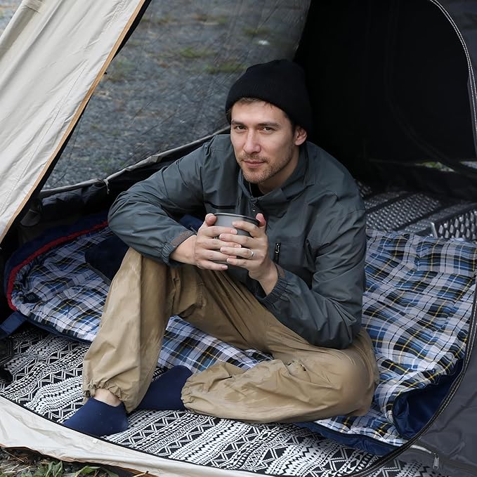 REDCAMP Flannel Sleeping Bag for Adults, Comfortable Cotton Sleeping Bags for Camping with Detachable Hood, Red/Grey/Blue