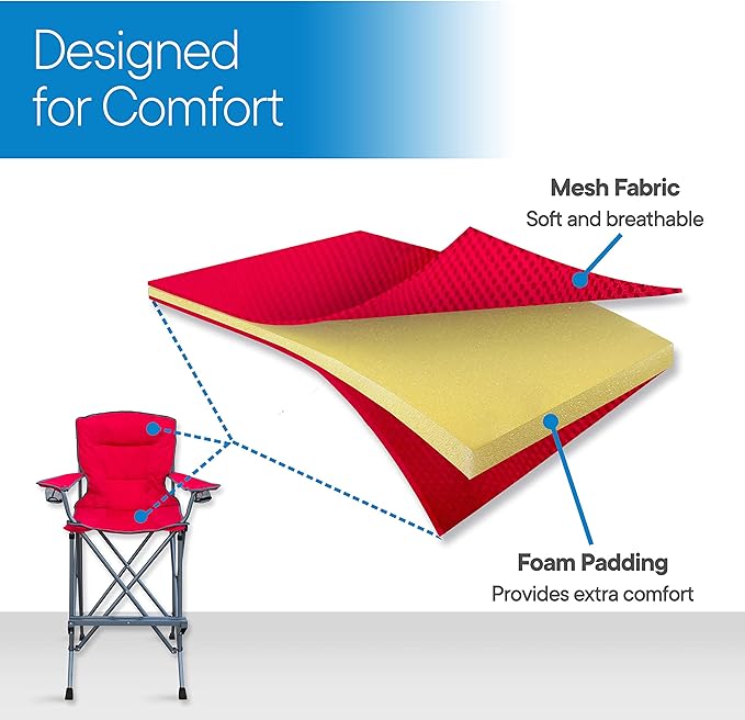 RMS Extra Tall Folding Chair - 31" Seat Height Director Chair for Camping, Home Patio and Sports - Portable and Collapsible with Footrest and Carrying Bag - Up to 300 lbs Weight Capacity (Red)
