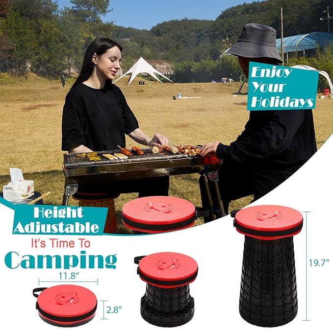 2025 Upgraded XXL Collapsible Stool with Cushion, 1000 lbs Capacity & 19.7-in High, Wider & Taller Heavy Duty Portable Telescoping Foldable Seat for Adults Camping, Travel, Music Festivals, Outdoors