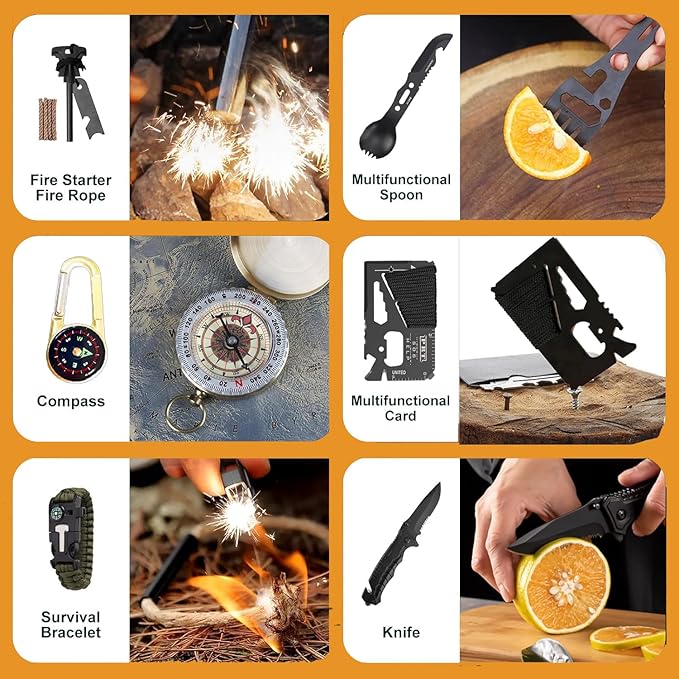 Survival Kit,13 in 1 Survival Gear and Equipment, for Dad, First Aid Kit with Survival Bracelets Emergency Blanket Tactical Flashlight for Camping Adventures