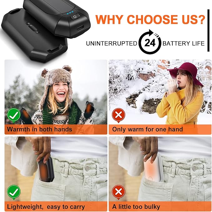2 Pack Hand Warmers Rechargeable, Electric Hand Warmer Reusable, USB Handwarmers,Outdoor/Indoor/Golf/Camping/Hunting/Pain Relief/Watch Football/Baseball/Warm Gifts for Men Women Kid Birthday Christmas