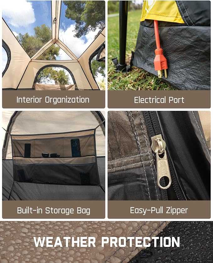 FanttikOutdoor Instant Cabin Tent 6/8/10/12 Person Camping Tent Setup in 60 Seconds with Rainfly & Windproof Portable with Carry Bag for Family Camping & Hiking, Upgraded Ventilation, Khaki