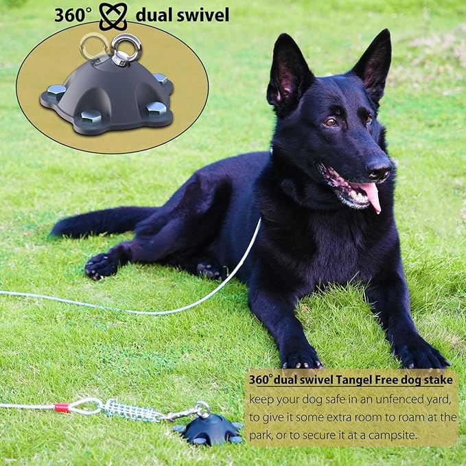 360° Swivel Dog Tie Out Anchor Stake With 5 Screw Anchors - Holds 1200lbs, Great for Dogs Up to 150lbs - Yard Leash and Anchor With Lifetime Replacement