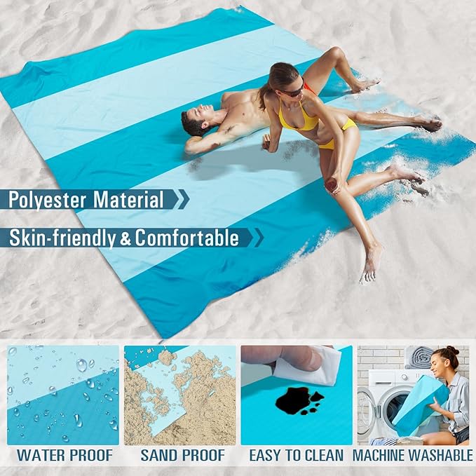 Beach Blanket Sandproof Waterproof 78''×81''1-5 Adults Oversized,Compact Lightweight Durable Beach Mat for Travel Camping Hiking Picnic Blanket