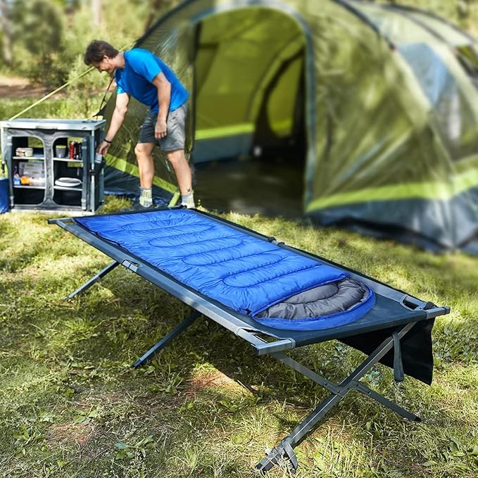 PORTAL Folding Portable Camping Cot, Guest Bed with Carry Bag and Side Storage Organizer, Camping Cots for Adults Sleeping, Away Tent Sleeping Cot Bed, Supports 300 LBS, Black
