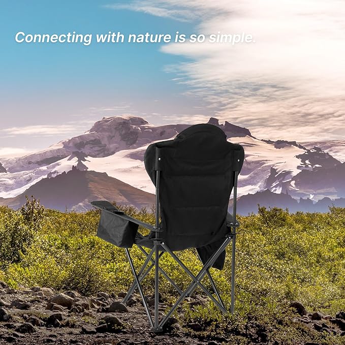 ABSCONDO Camping Chairs for Adults, Oversized Folding Camp Chair for Outdoor with Cup Holder & Cooler Bag, XL Heavy Duty Lawn Chairs Supports up to 350lbs (2 Pcs)