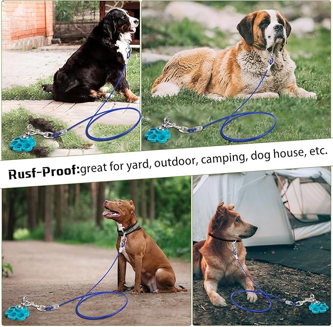 360° Swivel Dog Tie Out Cable and Stake Stainless Steel Heavy Dog Stake 1200 Lbs of Pull Force, Rust Proof No Tangle Holds for Yard Outdoor Camping, Contains Screws (Blue)
