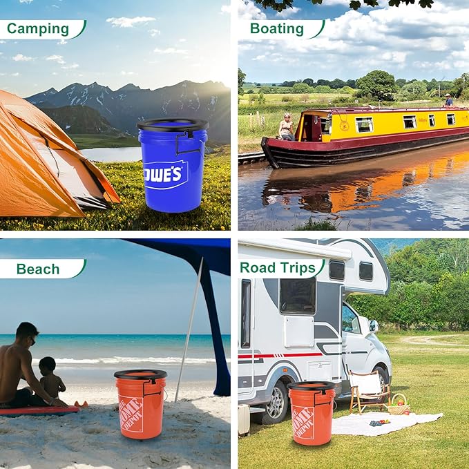 Bucket Toilet Seat, Portable Toilet Seat for 5 Gal Buckets, Camping Toilet Seat, Snap-on Toilet Seat for Outdoor, Camping, Hiking, Emergency, Car, Boat, RV Travel