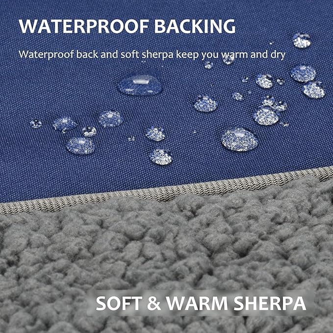 Tirrinia Outdoors Waterproof Throw Blanket, 51”x 59” Sherpa Fleece Stadium Windproof Mat Boat, Traveling, Camping, Hiking, Football - Machine Washable, Navy Blue